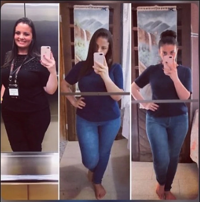 Colagem de fotos de antes e depois de aluna da consultoria